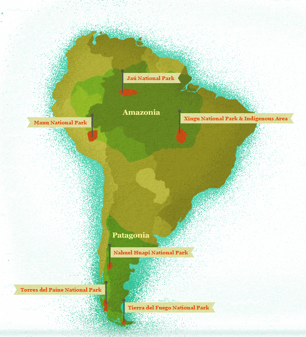 Map of National Parks in South America